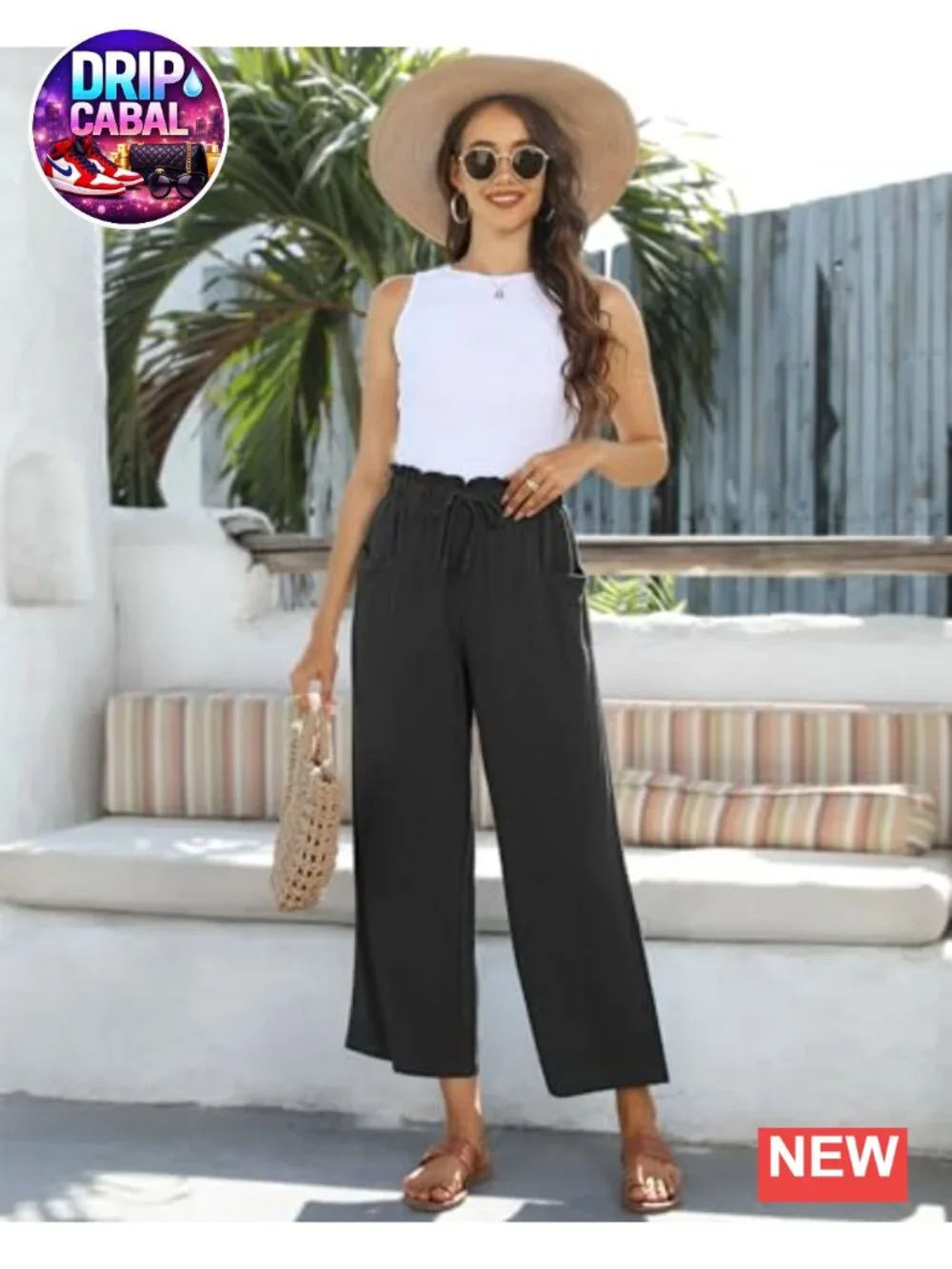 Women's Wide Leg Linen Blend Pants with Pockets, Casual Summer Palazzo